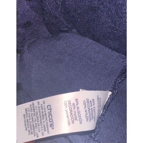 GREAT CONDITION WOMEN Flocked Polka Dot Top BLOUSE navy blue CHICO SZ 2 (medium) - Picture 7 of 9